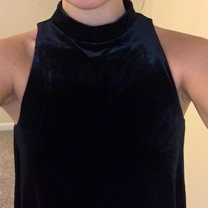 Velour High Neck Black Dress
